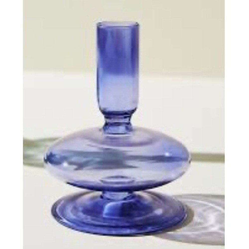 Anthropologie Delaney Purple Glass Taper Candle Holder Modern Sculptural 4.75"